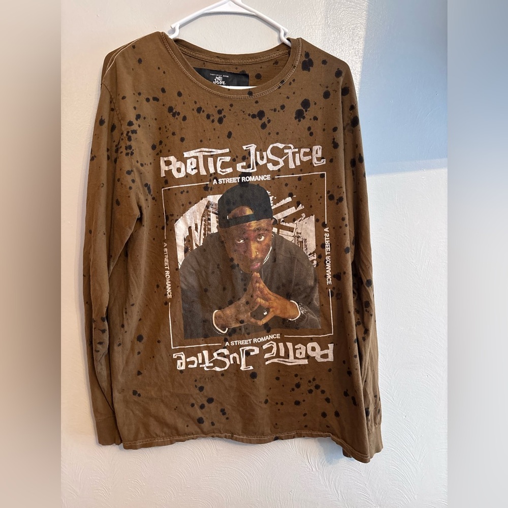 Poetic Justice Graphic Long Sleeve Tee - Brown - Picture 1 of 3